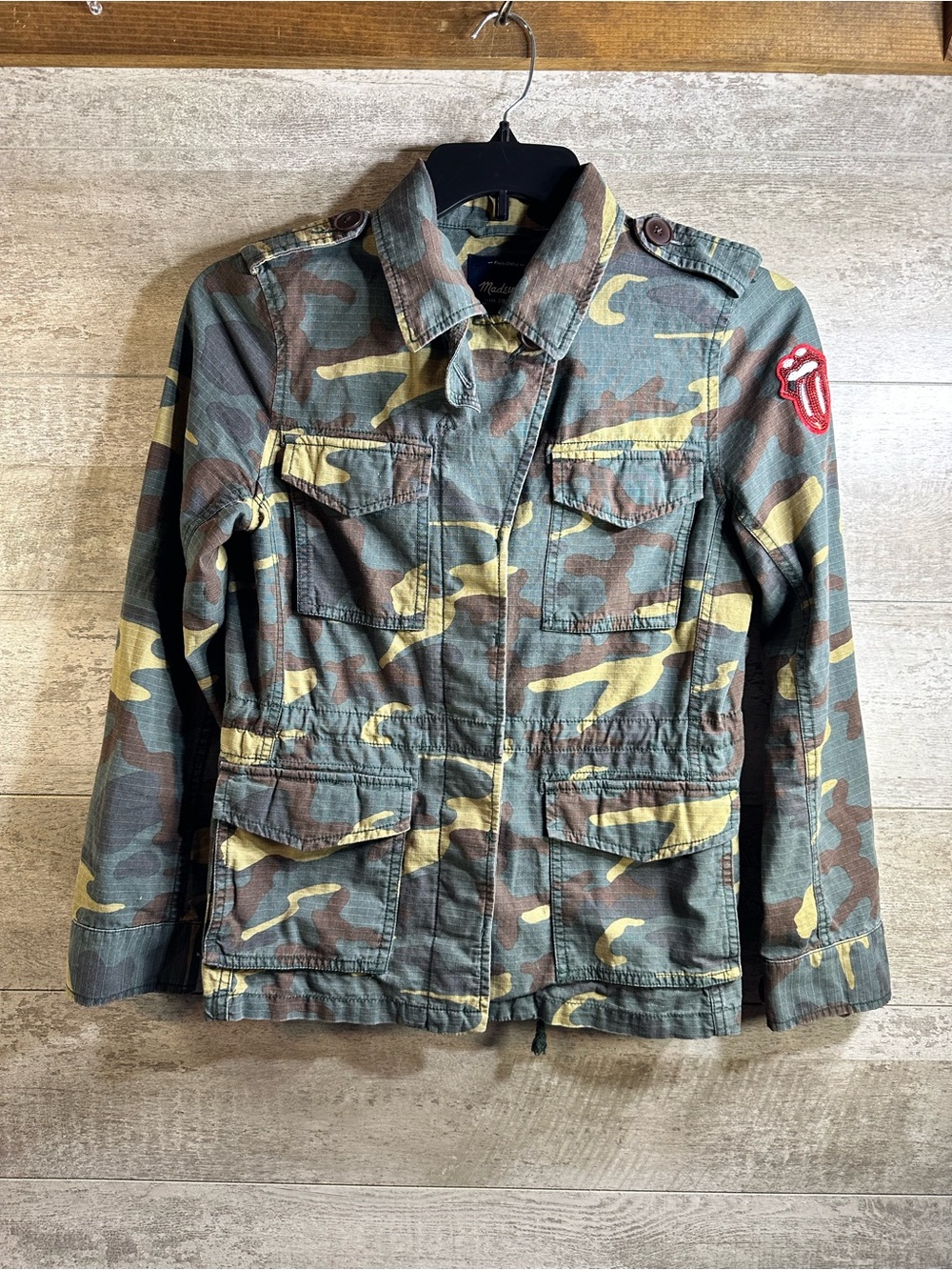 Madewell Custom Rolling Stones Rose Embroidered Camo Utility Jacket Size  Small